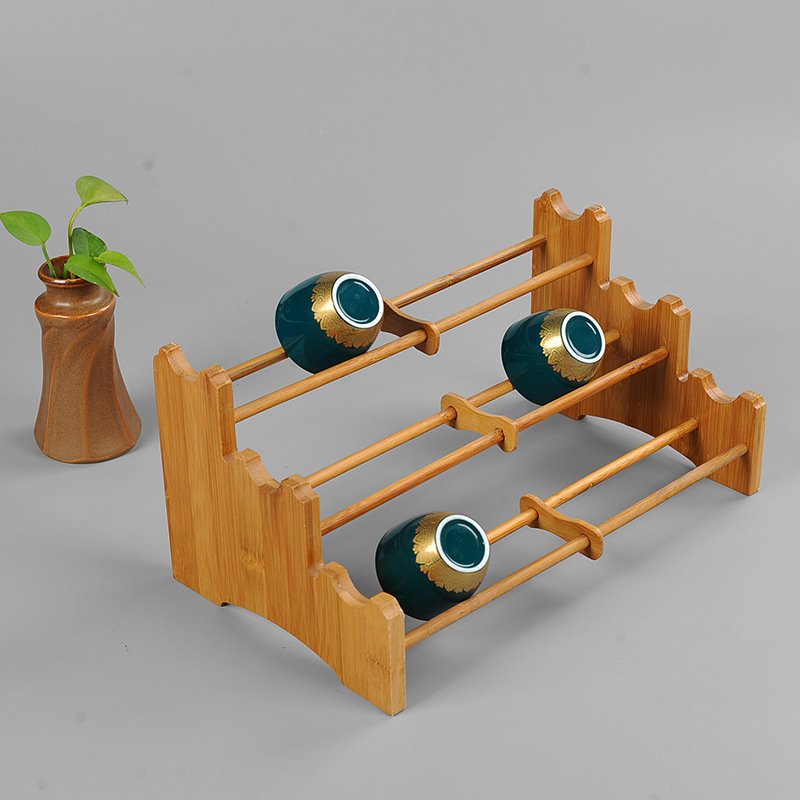功夫茶具摆件竹制三层杯架品茗茶杯架沥水架