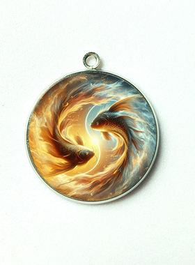 创意新颖漂亮的金鱼太极八卦吊坠合金圆款旅游纪念品男女项链配件