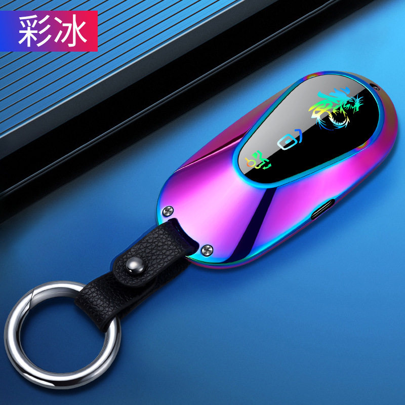 钥匙扣液晶屏显示打火机创意个性挂件USB充电打火机HB220双电弧