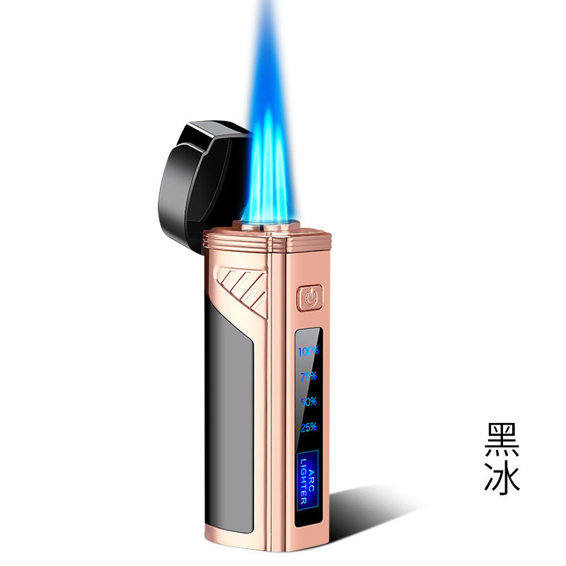 TH839触摸感应三直冲防风打火机多功能气电合一带雪茄刀蓝焰