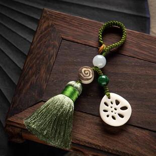 天然玛瑙如意锁钥匙扣挂件手工编织女汽车钥匙挂饰高档流苏创意礼