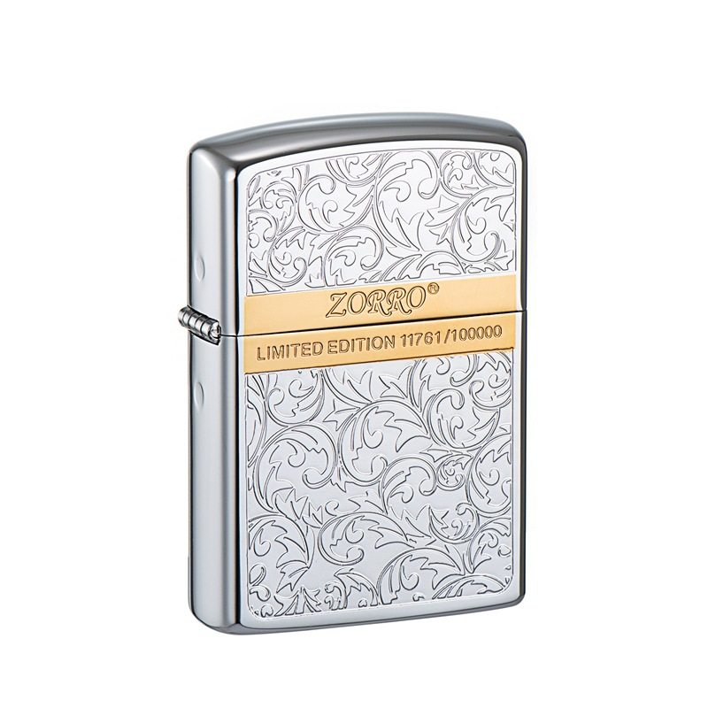 分色唐草铬金纯铜壳煤油打火机佐罗Z92067