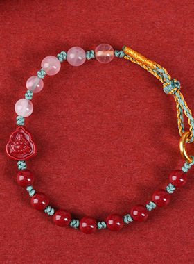 天然高含量朱砂紫金砂小佛粉晶编织手链寺院文创手串饰品定制