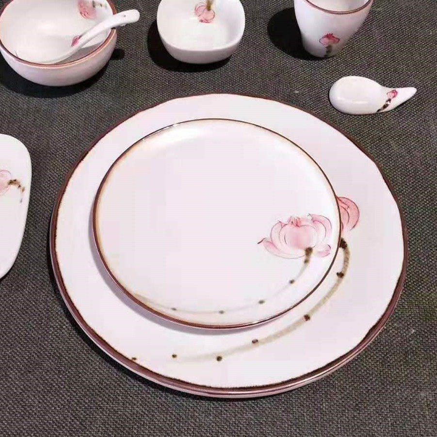 日式复古家用餐具饭碗平盘大鱼盘景德镇陶瓷手绘釉下五彩系列套装
