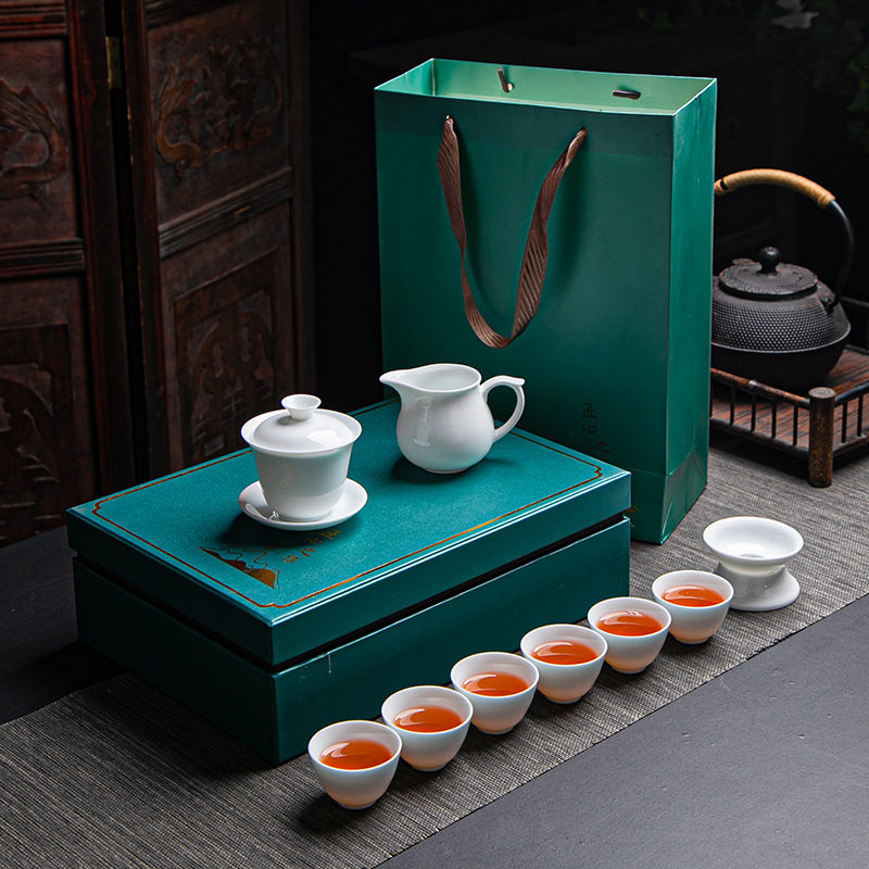 玲珑青花瓷镂空茶具套装高白薄胎陶瓷功夫茶具整套