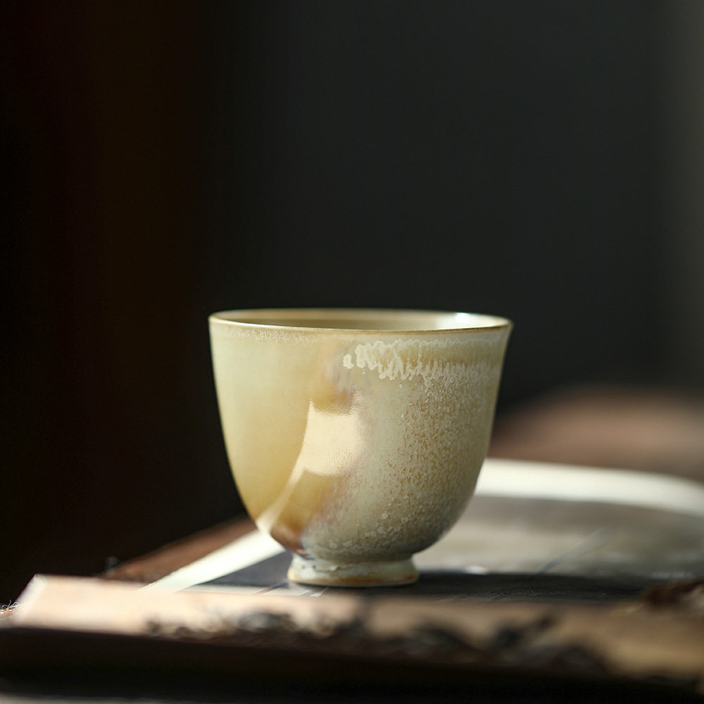 柴烧窑变茶杯柴窑落灰主人杯黄釉茶杯无釉烧茶壶日式备前烧茶具