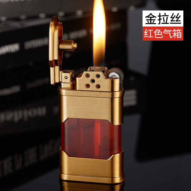 个性创意网红可视透明气窗复古砂轮打火机明火气体火机跨境
