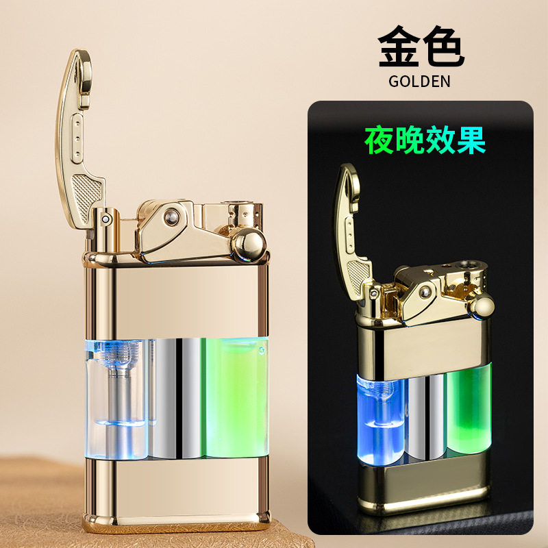 个性创意新奇特网红直冲打火机夜光流沙特色气体火机礼品刻字广告
