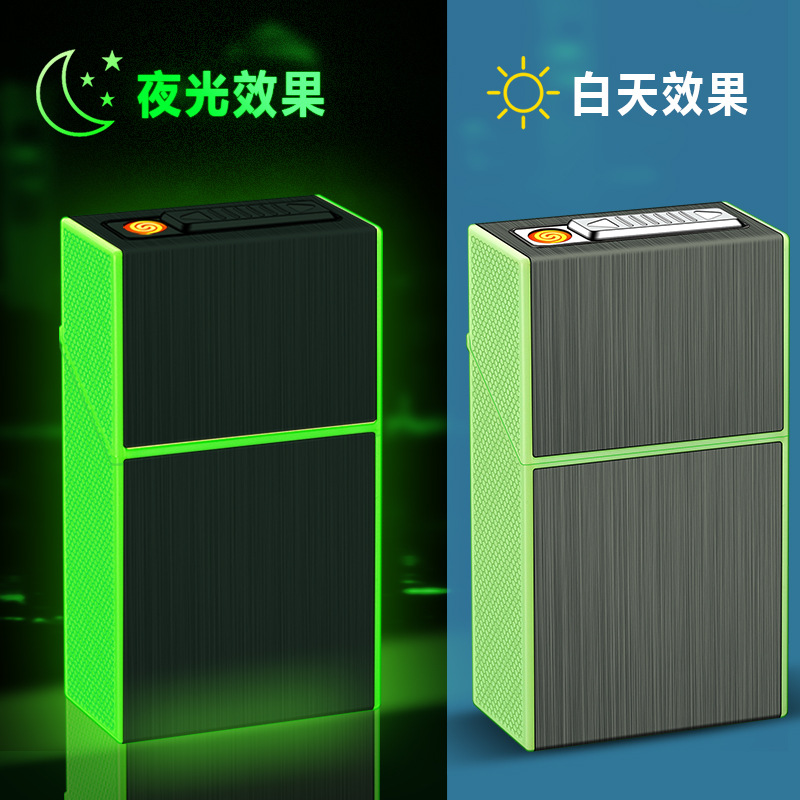 新品usb充电烟盒钨丝点烟器粗支出口铝合金拉丝夜光烟盒