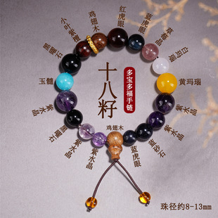 天然水晶玛瑙玉髓十八子手链紫水晶多宝多福寺院文创男女手串