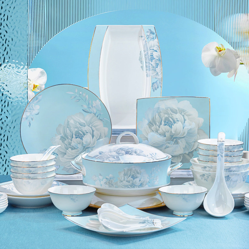 景德镇餐具套组碗碟家用新中式骨质瓷碗盘筷陶瓷轻奢碗具礼盒盘子,餐饮具,碗,淘宝优惠券,粉丝福利购,淘宝优惠卷