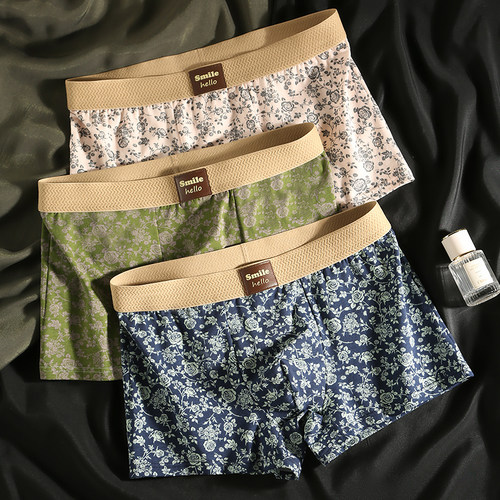 国风男士内裤男纯棉四角裤夏季透气青少年男生中腰运动平角裤头潮