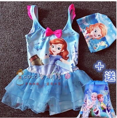 新品儿童女童冰雪艾莎苏菲亚公主泳衣专业速干小朋友女孩度假泳装