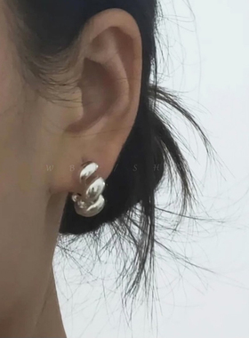 WBW 法式扭绳麻花耳环小众设计感镀金镀银质感ins镂空耳圈耳饰 女