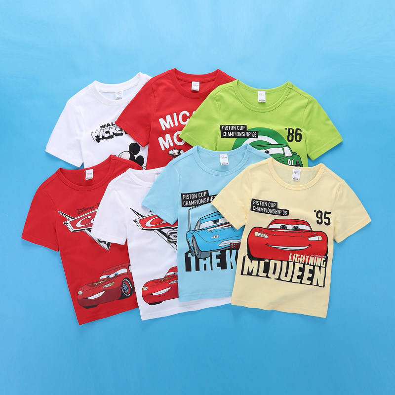 Disney children Summer wear Short sleeved T-shirt Boy Cartoon racing Soft Cotton jacket boy summer pure cotton T-shirtin the Children/Baby/Family fitted , T-shirt  category - from Buy2taobao.com to provide professional Taobao agent buy service
