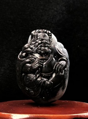 钟馗苏工雕刻和田玉青花籽料