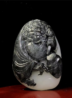 钟馗天然黑白分明和田玉青花籽料