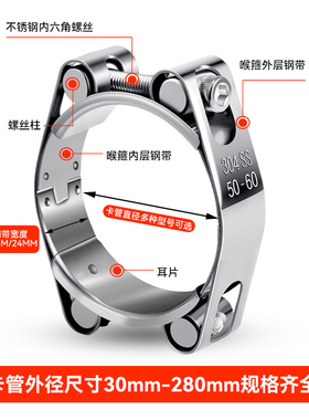 304不锈钢双头双层强力喉箍卡箍高压加厚欧式抱箍管夹重型箍管卡