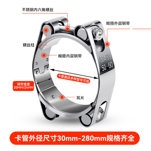 304不锈钢双头双层强力重型喉箍