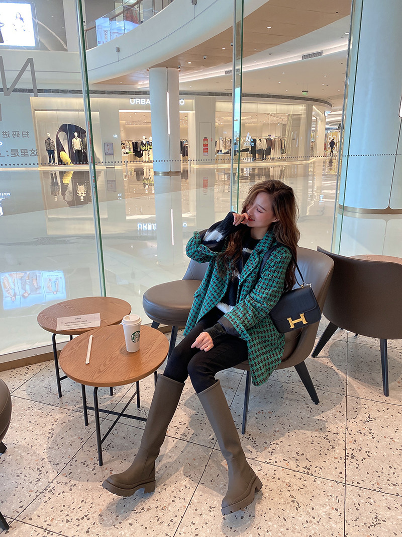 [삼촌집] 여성용 롱부츠 2024 가을 겨울 두꺼운 밑창부츠 여성용 키 크고 슬림 나이트부츠 다용도 무릎까지 오는 여성용 부츠