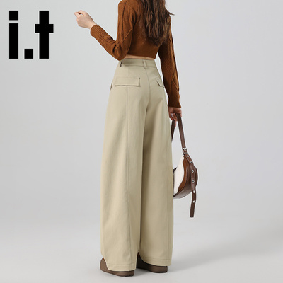 it加绒弯刀阔腿裤女秋冬高腰宽松
