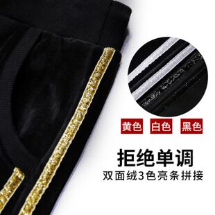 潮流百搭女冬季外穿加绒加厚运动裤学生韩版宽松哈伦裤高腰休闲裤