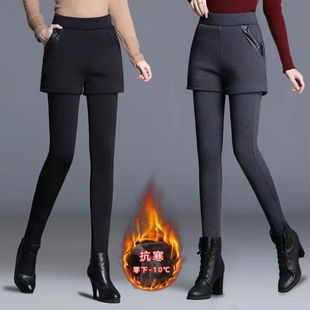冬季 小脚裤 韩版 新款 女 外穿裤 加绒加厚德绒打底裤 裙假两件保暖修身