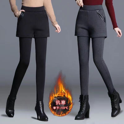 外穿裤裙假两件保暖修身小脚裤冬季韩版新款加绒加厚德绒打底裤女