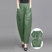 新款 百搭高腰九分裤 文艺大码 女显瘦小脚裤 休闲妈妈哈伦裤 2026夏季