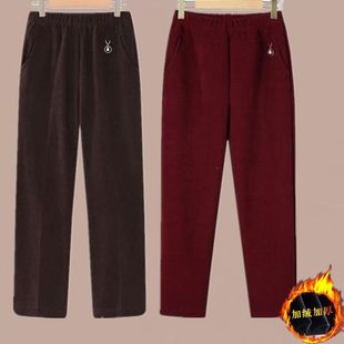 裤 条绒中老年直筒女裤 子妈妈长裤 加绒加厚宽松大码 冬季 灯芯绒新款