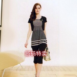 LEIHON李红国际黑白粗细条纹大码裙款减龄衬衣