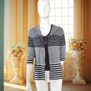 李红国际专柜正品春秋针织衫衬衣拉链开衫七分袖连帽外套断码特价