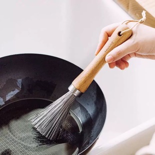 树可不锈钢钢丝锅刷厨房铁锅专用长木柄洗锅清洁多功能小刷子