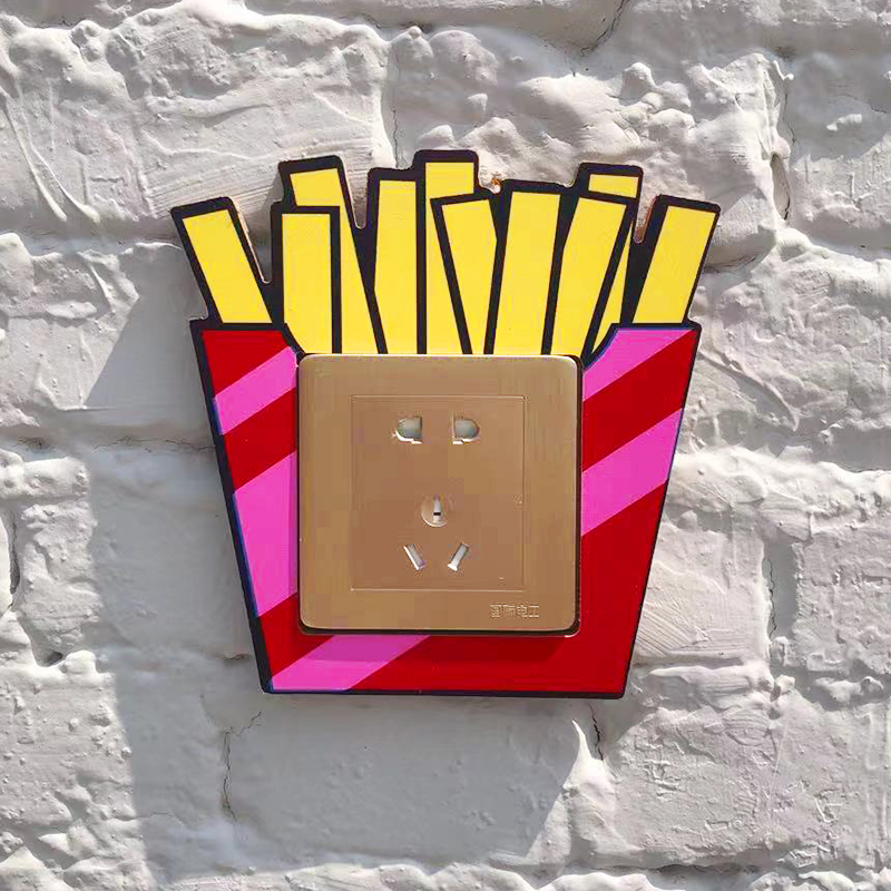 肯德基汉堡店炸薯条卡通木质立体开关贴开关保护套装饰墙贴插座套