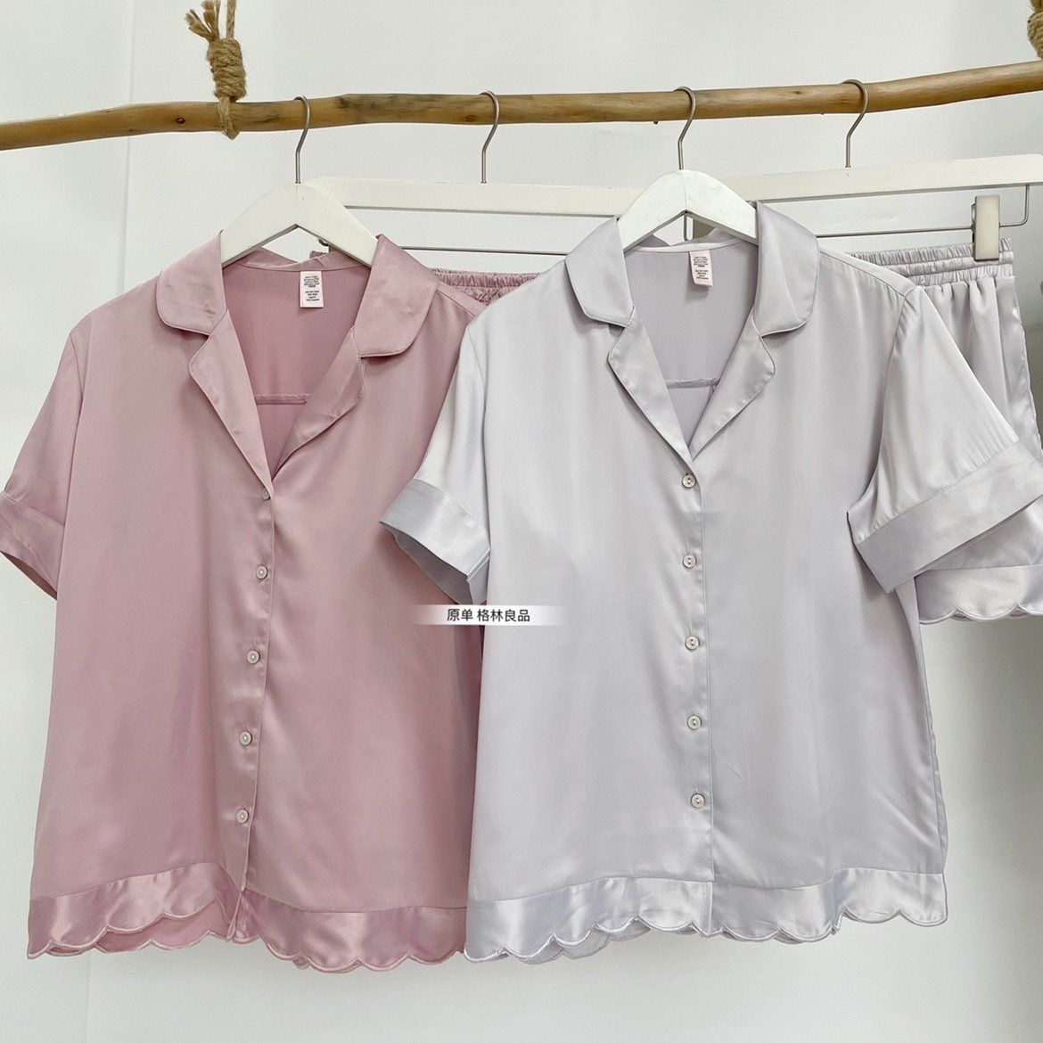 特价出口订单纯色缎面仿真丝刺绣花边翻领短袖短裤家居服睡衣套装