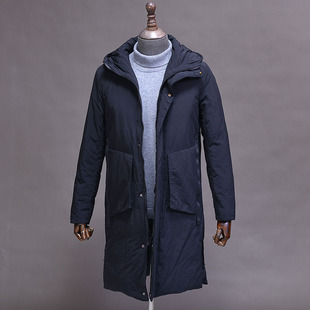 特价福利~大厂尾货男士长款羽绒服冬季黑色连帽鸭绒冬装风衣外套