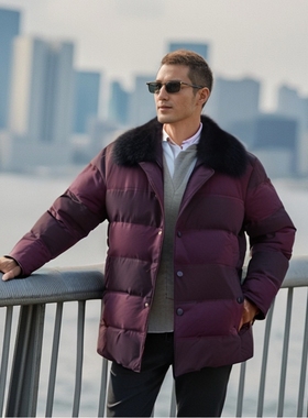 断码清有180185~超大狐狸毛领本命年翻领羽绒服品牌冬装爸爸外套