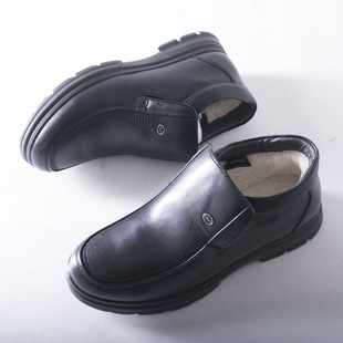 防滑 中年爸爸保暖真皮鞋 正品 一脚蹬皮鞋 子 品牌尾货男士 内里羊毛
