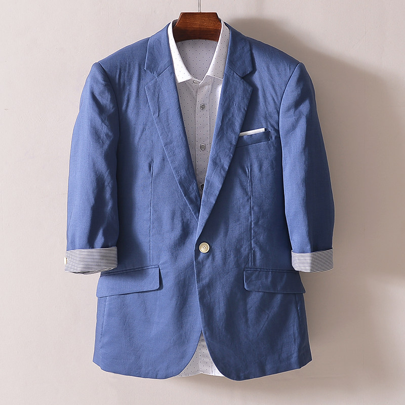 高端品质麻料!撤柜尾货男士修身显瘦小西装理发师春夏季西服外套