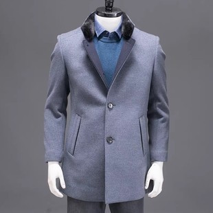 灰色羊毛呢子外套冬装 95%羊毛 海系撤柜男士 品质高货 水貂毛领
