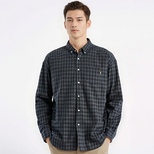 衬衫 48%莱赛尔52%棉 格子长袖 杉系撤柜尾货衬衣男士 宽松直筒设计
