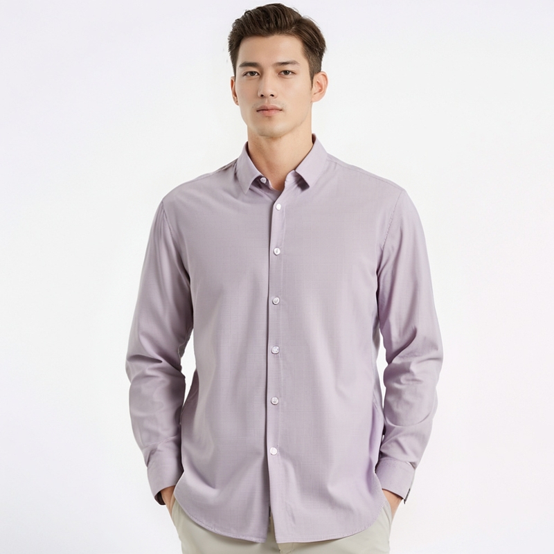 男士粉色长袖衬衫春夏季男装衬衣