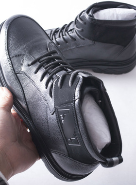 柜售899+真皮马丁靴大牌尾货男士黑色系带靴子时尚潮流中帮皮鞋子