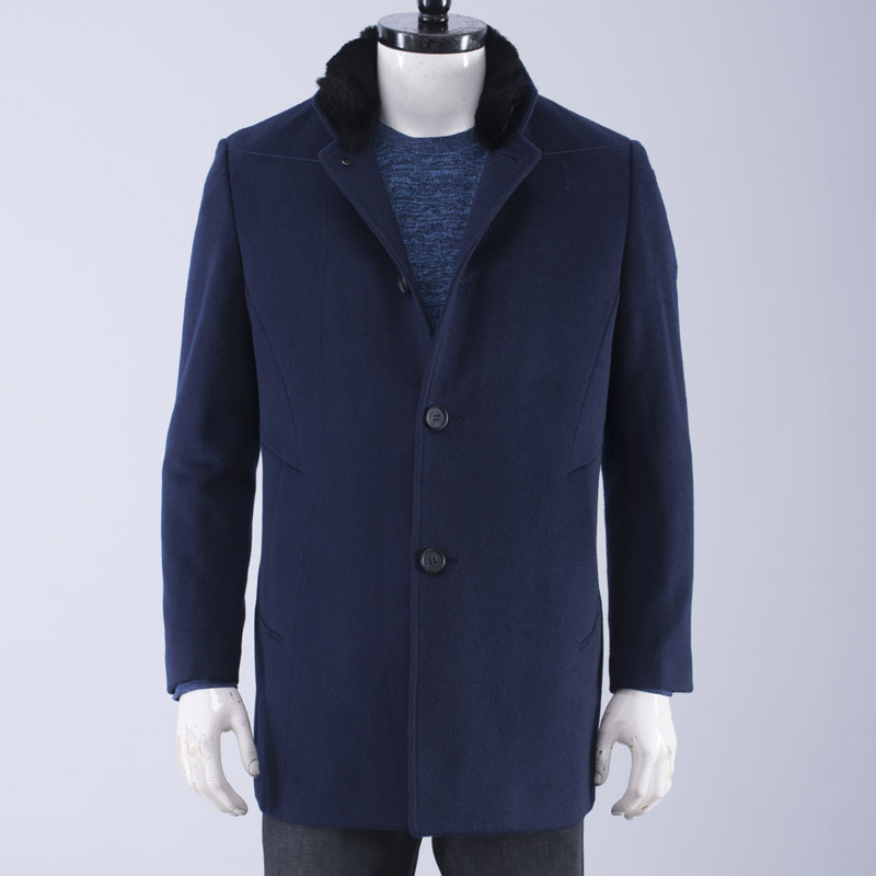 全羊毛呢大衣男冬加厚獭兔毛外套