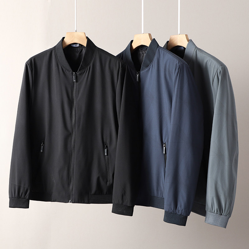 男士春秋季棒球领夹克中老年爸爸装商务休闲外套2023春装男装上衣