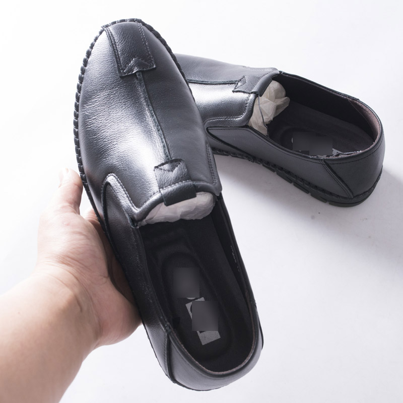 男士一脚蹬真皮皮鞋软面豆豆鞋黑