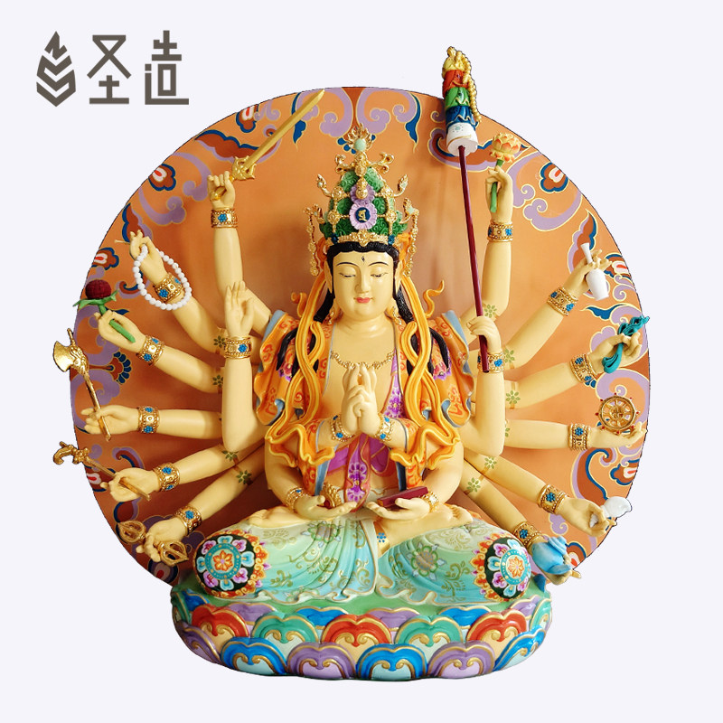 新品准提佛母佛像摆件香樟木实木雕刻准胝观音像工艺品厂家 圣造