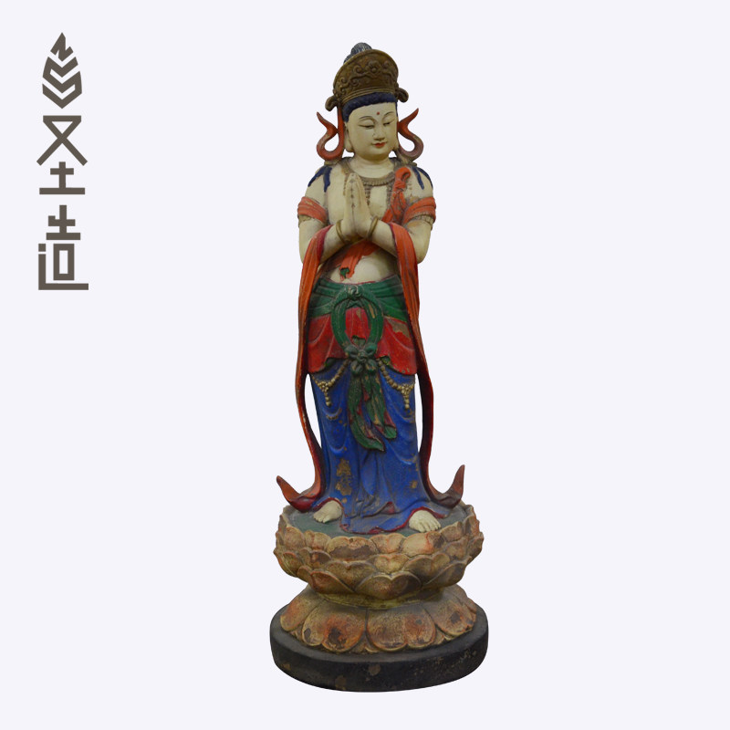 木雕合掌观音佛像家用居家客厅仿古观音像摆件定制定做 圣造
