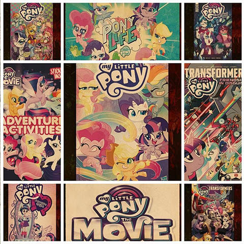 新款卡通动漫小马宝莉复古牛皮纸海报寝室墙贴ins网红墙上装饰画