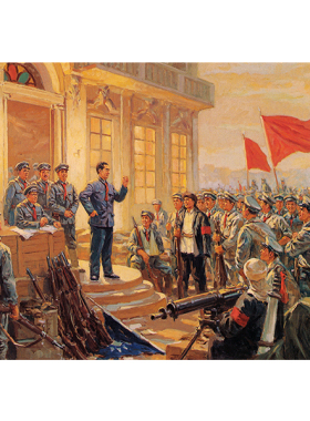 毛主席在井冈山红色长征复古油画宣传画海报伟人画像党建装饰墙画